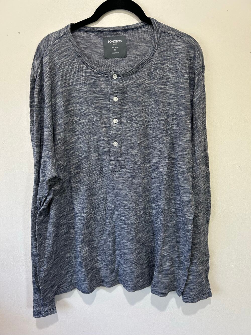 Bonobos slim fit long sleeve henley men XL cotton space die blue white *flaw